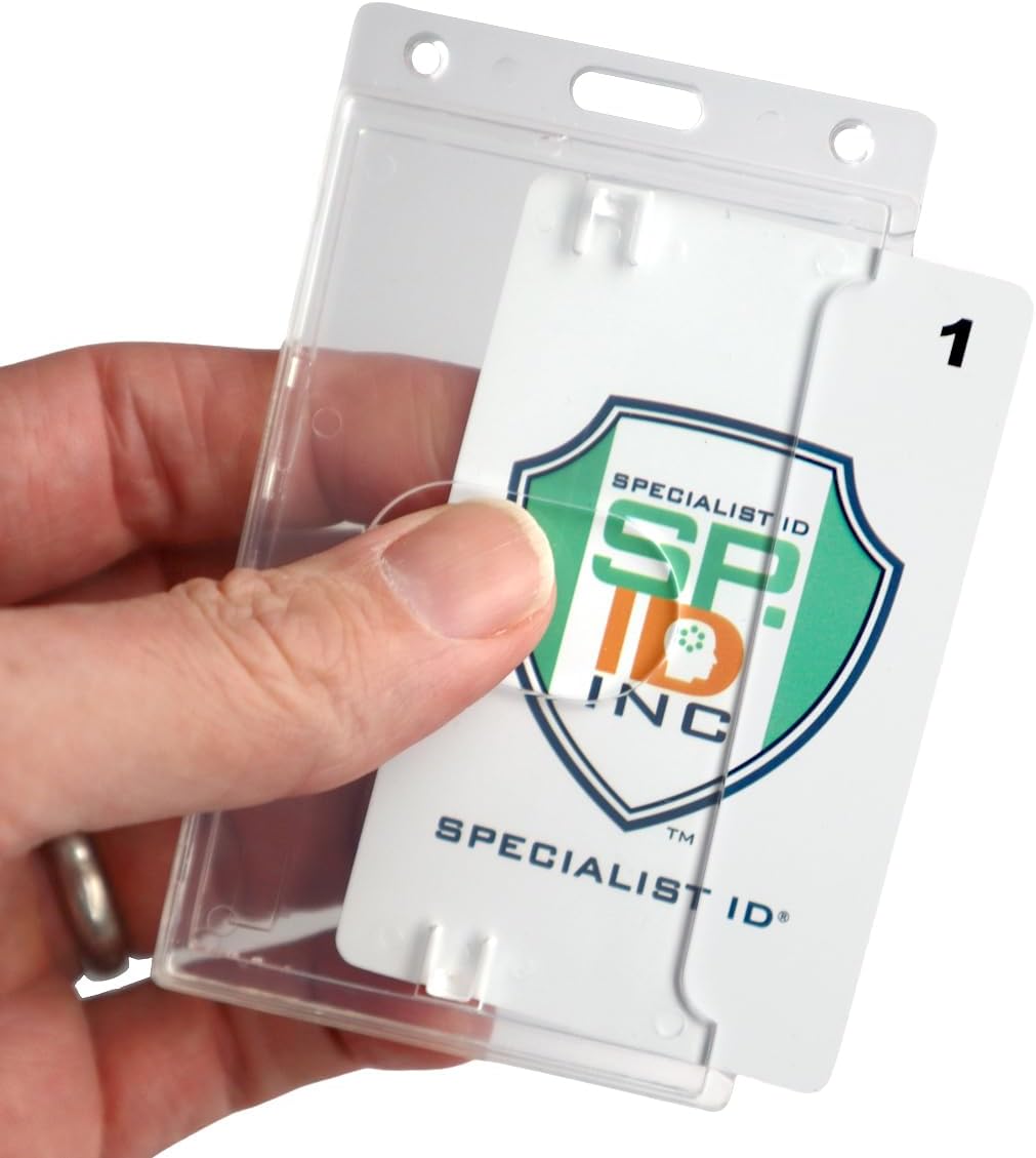 Specialist ID Crystal Clear Heavy Duty Badge Holder - Vertical Rigid ID Protector for Lanyards | 3 Pack