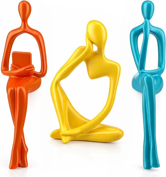 AceOrbit 3 Pcs Mid Century Modern Decor Thinker Statues Bookshelf Decor Thinker Sculptures Abstract Art Ornament Modern Aesthetic Figurine for Home Bedroom Office Shelf Table Desk Bookshelf Decoration