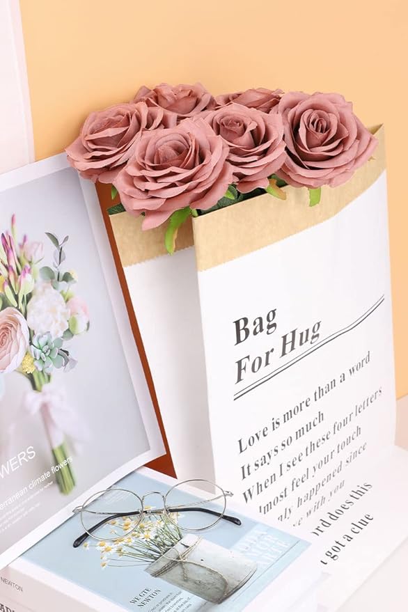 Artificial Rose Flower 12Pcs Dusty Rose Rose Fake Rose Silk Rose Real Looking Fake Flowers with Stems for DIY Wedding Bouquets Tables Centerpieces Floral Arrangements Festival Decoration