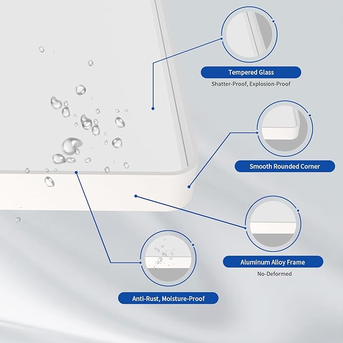 WEER White Bathroom Mirror 55X36 Inch, Rounded Rectangle White Metal Frame Mirror, Matte White Bathroom Vanity Mirror with Tempered Glass, Anti-Rust, Hangs Horizontally or Vertically