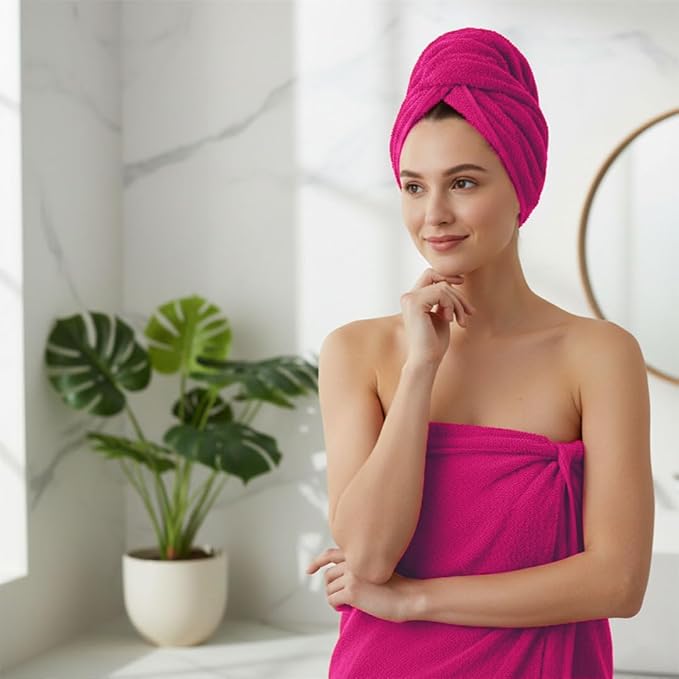8 Piece Bath Towels for Bathroom - 100% Cotton, Soft Absorbent Bathroom Towels Set - 2 Extra Large Bath Towels, 2 Hand Towels & 4 Washcloths - Hotel Spa Thick Plush Towel, Fuchsia Purple