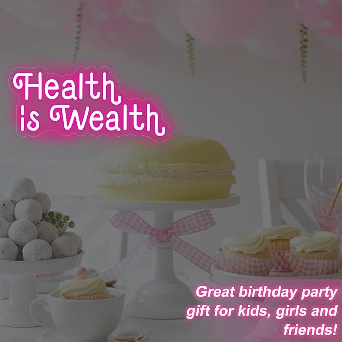 Health is Wealth Neon Sign,Health Decor Light,Fitness Club Decor,Gym Led Wall Decor,Inspirational Quote Sign,Health Gift,Mother's Day gift, Encouraging Light, Pink Led light for Bedroom, Club, gifts For Women