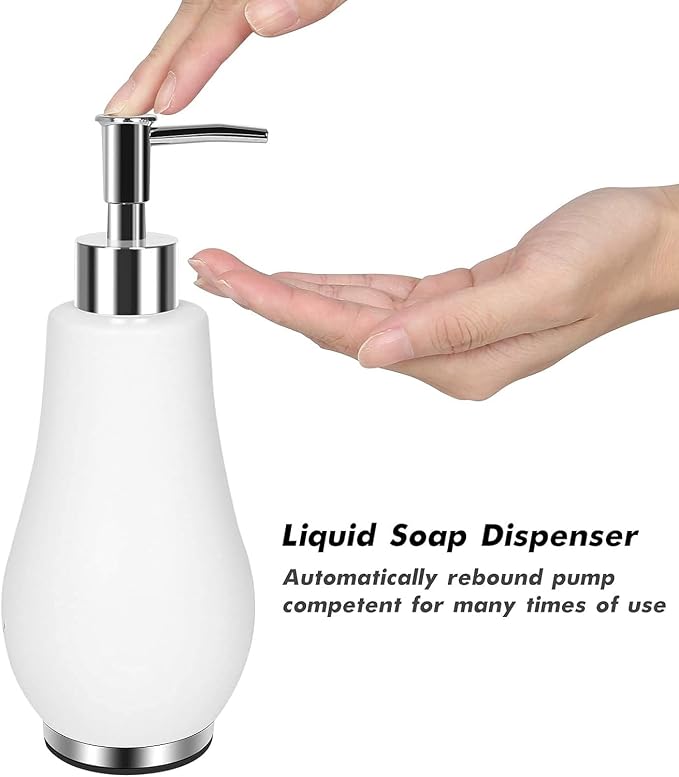 RQYIXI Bathroom Accessories Set 4 Pcs Toothbrush Holder Soap Dispenser Ceramic Bathroom Accessory Set with Toothbrush Cup Soap Dish Tumbler White