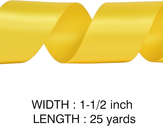 YAMA Yellow Double Faced Satin Ribbon, 1 1/2 Inch 25 Yards, Great for Crafts Bows Flower Bouquet Wedding Home Decor Gift Wrapping