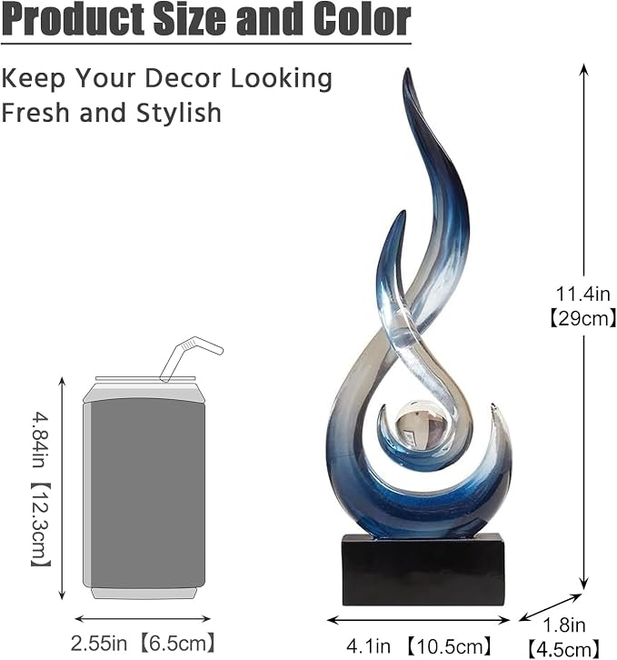 Modern Abstract Art Table Decoration,Resin Flame Statue Modern Centerpiece Ornaments for Living Room Great Gift Idea Home Decor,Collectibles (Bule)