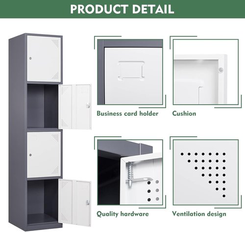 BYNSOE Metal 4-Door Locker - Durable Employee Storage Cabinet for School, Gym, Hospital | Grey & White