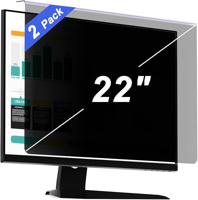 【2 Pack】 Computer Privacy Screen Protector for 20-22 Inches - 16:9/16:10 Aspect Ratio Monitor Anti Blue Light Widescreen Filter Hanging Type Easy Installation Shield for Desktop Computer