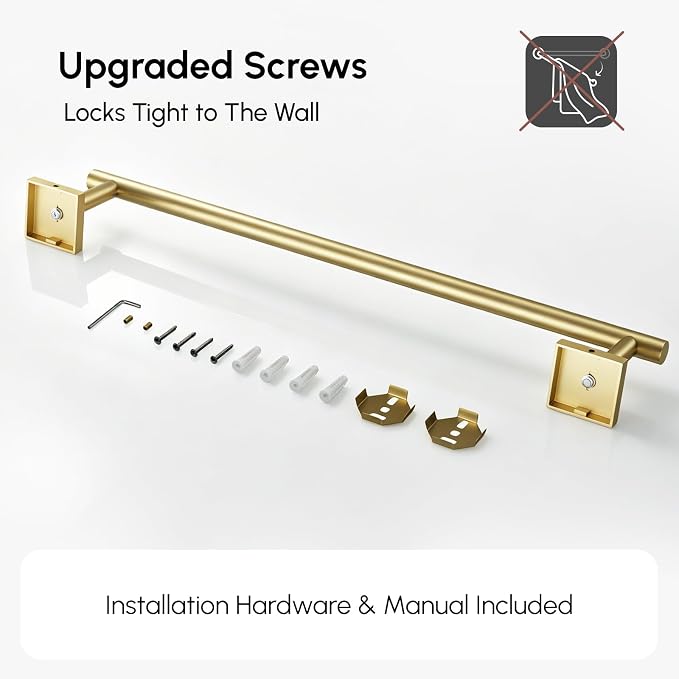 USHOWER Brushed Gold Towel Bar, 18 Inch Towel Racks for Bathroom Wall Mounted, 304 Stainless Steel Towel Holder with Square Base, Modern Home Decor (Total Length 20 Inch)