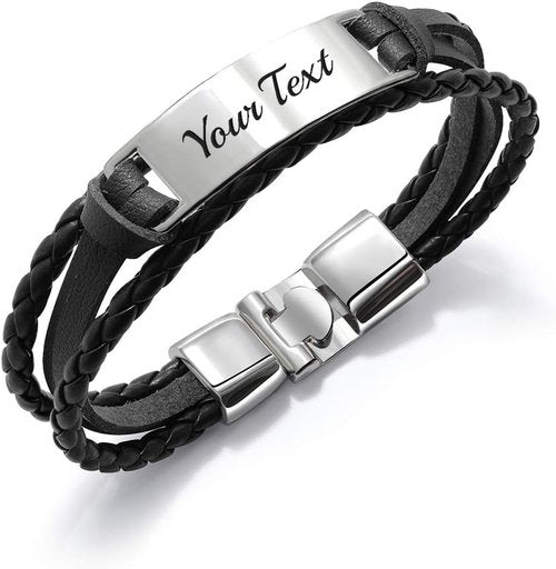 EDSG Personalized Men's Bracelet - Custom Engraved Leather Gift for Boyfriend, Husband, Dad | Perfect for Valentine's, Christmas, Birthdays, Anniversaries