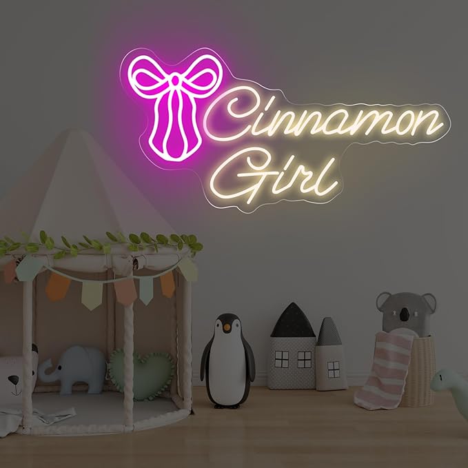 Cinnamon Girl with Bow Tie Neon Sign Sweet Cinnamon Girl Sign Room Art Decor Lana Del Rey Neon Sign Bedroom Wall Decor,Encouraging Light, Club-Warm White-17.7"x8.86"