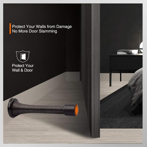 Skiennix 14 Pack Spring Door Stoppers - Oil Rubbed Bronze with Flexible 3-1/4" Rubber Bumper Tips