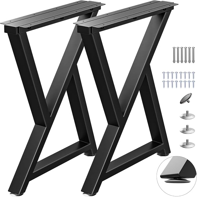 TOCRETOARE Metal Table Legs Heavy Duty, 16”H x 18”W, Metal Furniture Legs for Dining Desk Bench and Coffee Table, Industrial Black DIY Iron Bench Legs, Set of 2