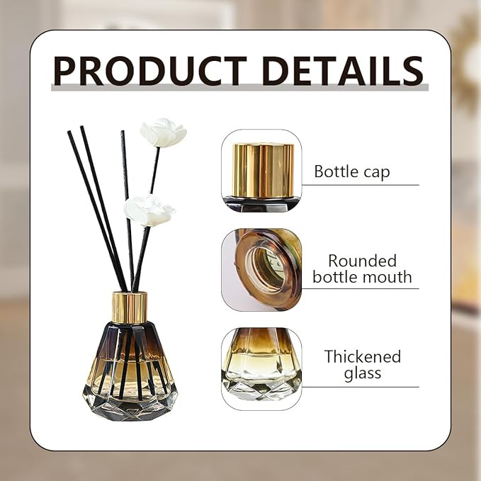2PCS 60ml/2oz Empty Refillable Glass Diffuser Bottle Diffuser Jars Aromatherapy Storage Container Fragrance Accessories Use for DIY Replacement Diffuser Sticks Decor ( Amber Gradation)