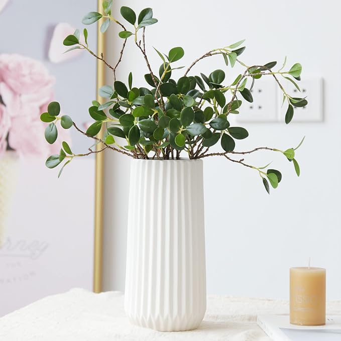 Large White Ceramic Vase, 9.8'' H Modern Vase for Flower, Origami Stripe Frosted Matte Surface, White Vases for Decor Wedding Decor (Large 9.8"*4.9" (H x D))