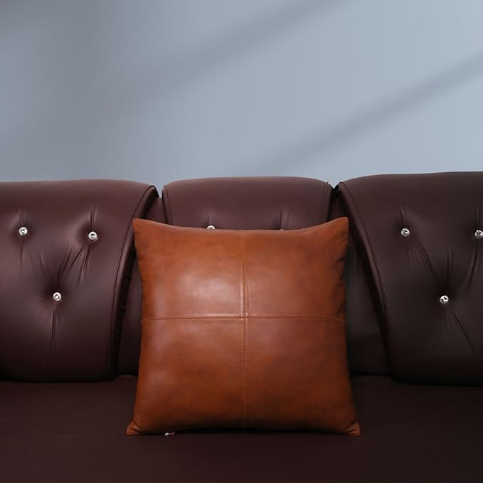 D DOLLY LAMB Lambskin Leather Pillow Cover - Sofa Cushion Case - Decorative Throw Covers for Living Room & Bedroom, 14x14 Inches - Mango Tan Antique Pack of 1