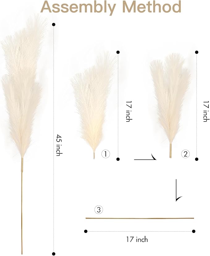 9 Pcs 45" Tall Pampas Grass Beige Decor, Long Stem Artificial Flower Floor Vase Large Faux Floral Pompas Fake Plants Dried Bouquet Arrangement Vase Filler for Boho Home Wedding Decoration