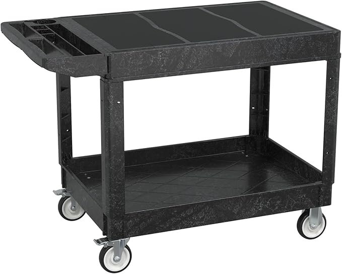 Utility Cart on Wheels, 2 Shelf Heavy Duty Large Flat Top Rolling Cart, 550LBS Capacity Service Cart for Warehouse, Garage, School, Kitchens, Office