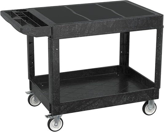 Utility Cart on Wheels, 2 Shelf Heavy Duty Large Flat Top Rolling Cart, 550LBS Capacity Service Cart for Warehouse, Garage, School, Kitchens, Office