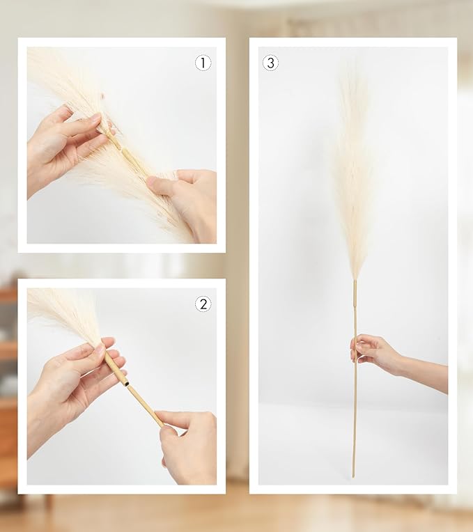 9 Pcs 45" Tall Pampas Grass Beige Decor, Long Stem Artificial Flower Floor Vase Large Faux Floral Pompas Fake Plants Dried Bouquet Arrangement Vase Filler for Boho Home Wedding Decoration