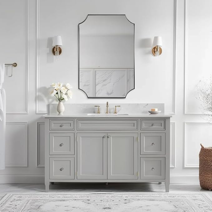 ANDY STAR Brushed Nickel Mirror 24x36 Inch, Scalloped Bathroom Mirror, Silver Vanity Mirror in Anti-Rust Stainless Steel Metal Thin Frame Deep 1’’, Wall-Mounted Mirror (Horizontal/Vertical)