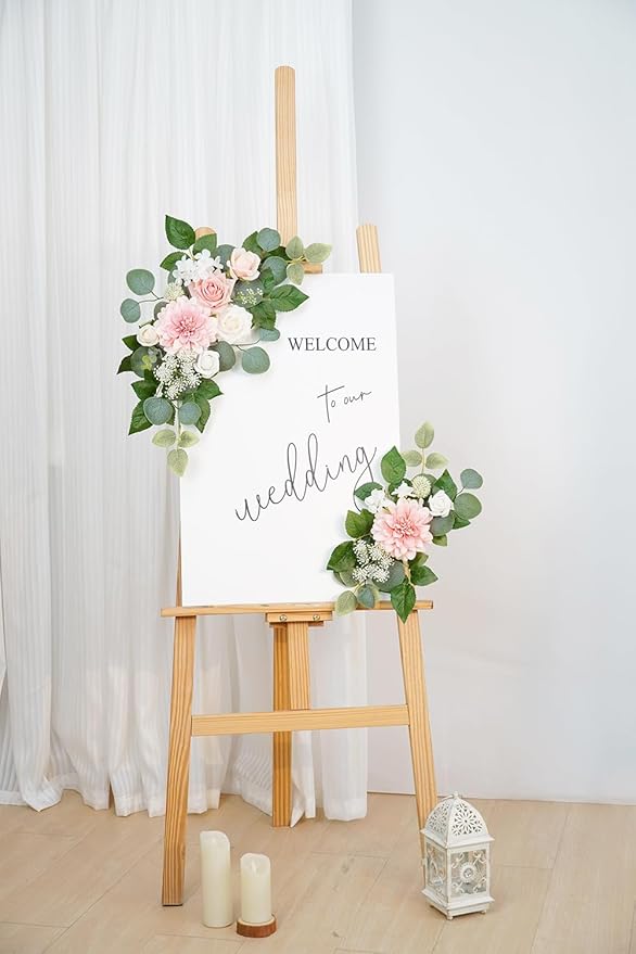 WEIERYUE(Pack of 2) Artificial Flowers Decorations,Artificial Arch Backdrop Garlandfor Ceremony Party Reception Entrance Welcome Easel Door Floral Decor Wall Home Entryway Outdoor(Ash Powder)
