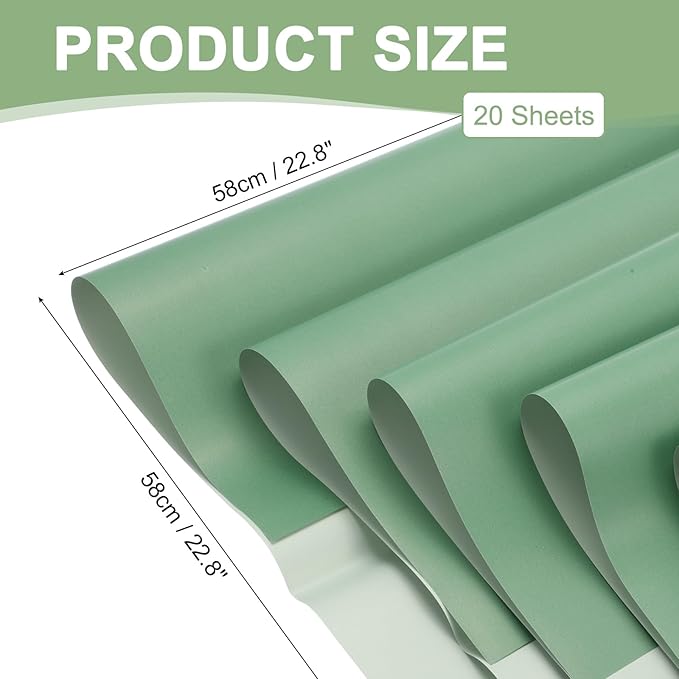 PATIKIL Flower Gift Wrapping Paper, 20 Sheets Double Sided Waterproof Bouquet Paper Wrap Florist Packaging Floral Papers for Wedding DIY Craft Valentine Mother's Day, Dark Green