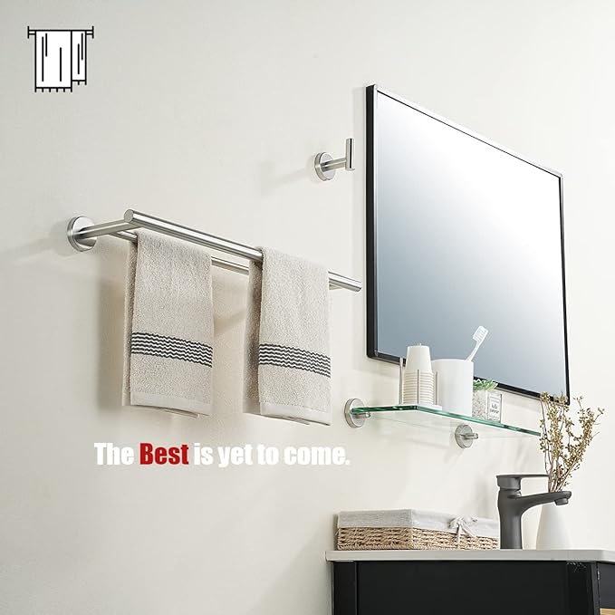JQK Double Bath Towel Bar, 20.5 Inch 304 Stainless Steel Thicken 0.8mm Towel Rack Bathroom, Towel Holder Brushed Finished Wall Mount, Useable Length 18 Inch 2 Pack, TB100L18-BN-P2