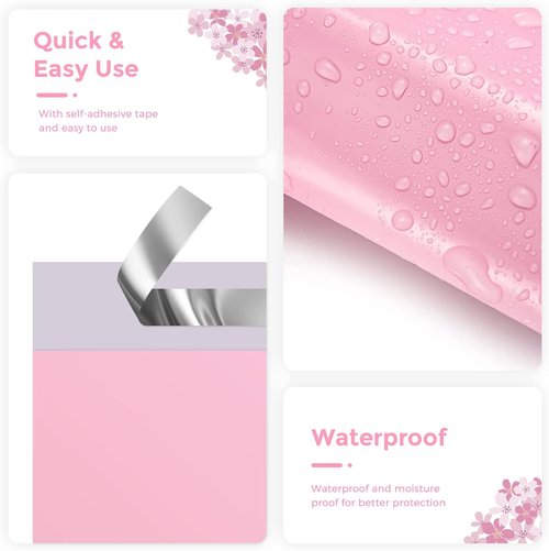 Metronic Poly Mailers 6x9 | 200 Pack Strong Adhesive Waterproof Envelopes for Clothing - Light Pink