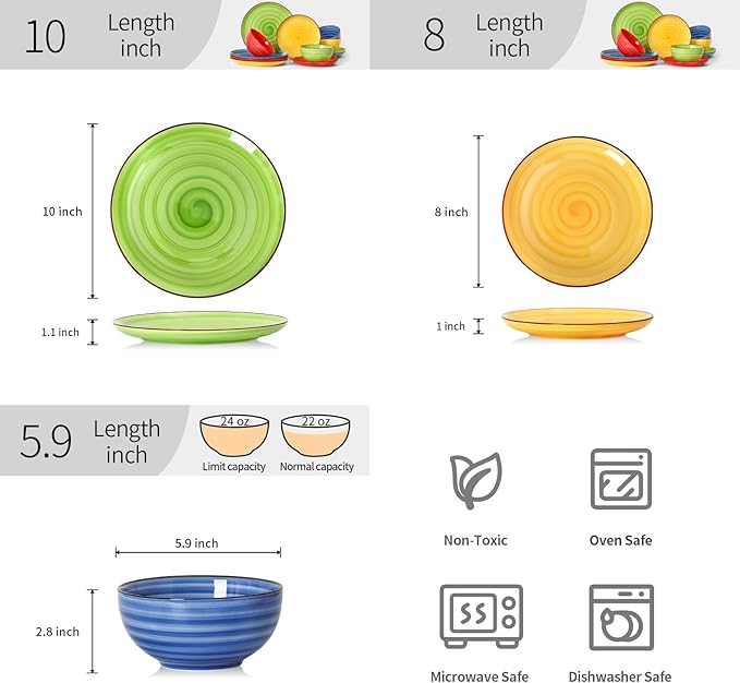 Selamica Ceramic Plates and Bowls Sets,12 Pieces Dinnerware Sets for 4,Scratch Resistant Dish Set,Dishwasher & Microwave Safe, Dopamine