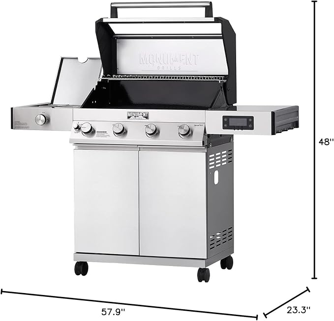 Monument Grills Denali 405 4-Burner Liquid Propane Gas Smart bbq Grill Stainless Steel with Rotisserie Kit(2 items)