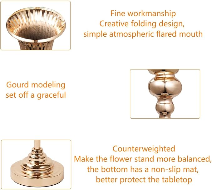 Gold Trumpet Vases for Table Centerpieces - 2 Pcs 22.4" Tall Versatile Metal Trumpet Vase Tabletop Flower Stand for Party Dinner Anniversary Ceremony Centerpiece Event