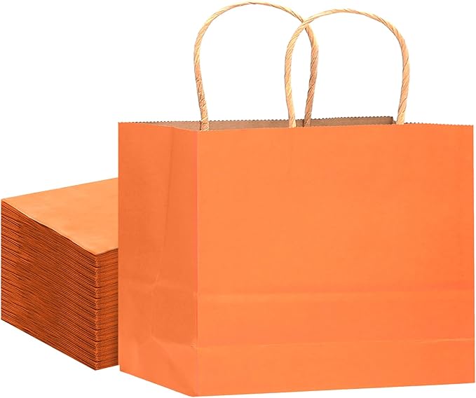 qiqee 13"x4.5"x10" Large Gift Bag with Handles Bulk 32PCS Gift Paper Bags Orange Bags Multiple Uses (Wide Large)