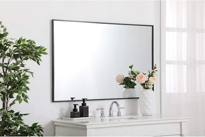 Elegant Decor Eternity 48" x 30" Contemporary Metal Frame Mirror in Black