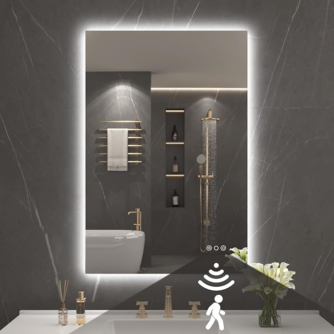 LOVESPEJO 24"x36" Backlit Mirror Bathroom, LED Bathroom Mirror with Motion Sensor, Fogless, Dimmable, 3 Color Changing, Shatterproof, Horizontal/Vertical