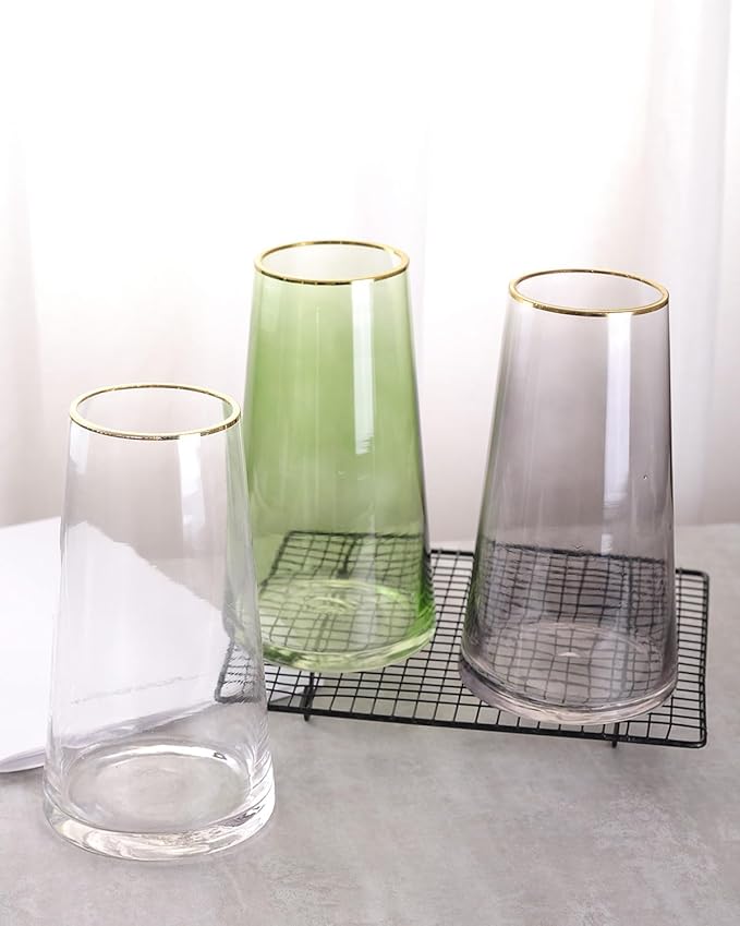 WHJY 9 inch Clear Glass Vase for Table Centerpieces Home Décor, Flower vase Modern Glass Bottles Decorative-White