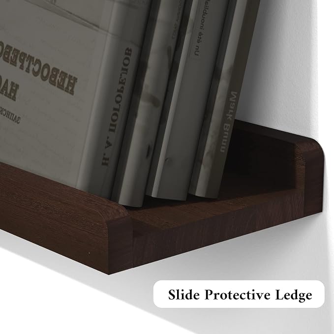 Love-KANKEI Floating Shelves Wall Mounted Set of 2, 17 Inch Rustic Wood Wall Shelves for Storage, Bedroom Living Room Bathroom Kitchen Office and More Dark Walnut