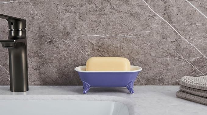 6.5" Ceramic Mini Decorative Clawfoot Bathtub Bar Soap Dish, Kitchen Sponge Holder and Shower Tray for Bathroom, 1 Pack(Jubilee)