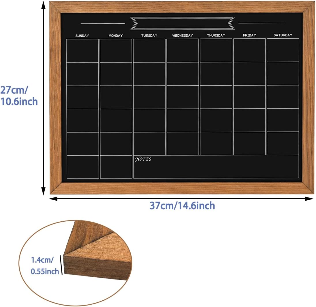 Skiennix Calendar Chalkboard - 10.6" x 14.6" Magnetic Rustic Brown Pine Wood Frame for Planning & Memo