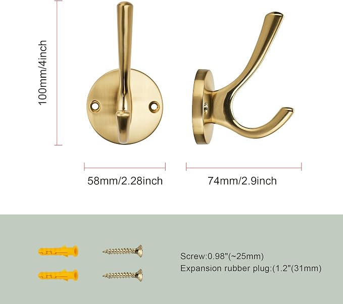 TUNNY 3 Pack Round Coat Towel Hooks - Champagne Bronze Coat Hooks for Hanging Coats Towel Hooks for Bathroom Wall Mounted Zinc Alloy Bath Towel Hooks Robe Clothes Hook Holder Heavy Duty Wall Hooks