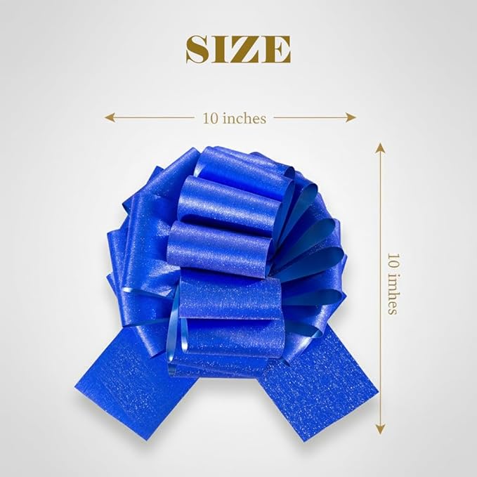 Blue Bows for Gifts– 10 Inch 2 Pack Instant Blue Brushed Glitter Pull Gift Bows for Present Wrapping, Baby Shower Boy, Birthday, Christmas, Weddings & DIY Holiday Decorations