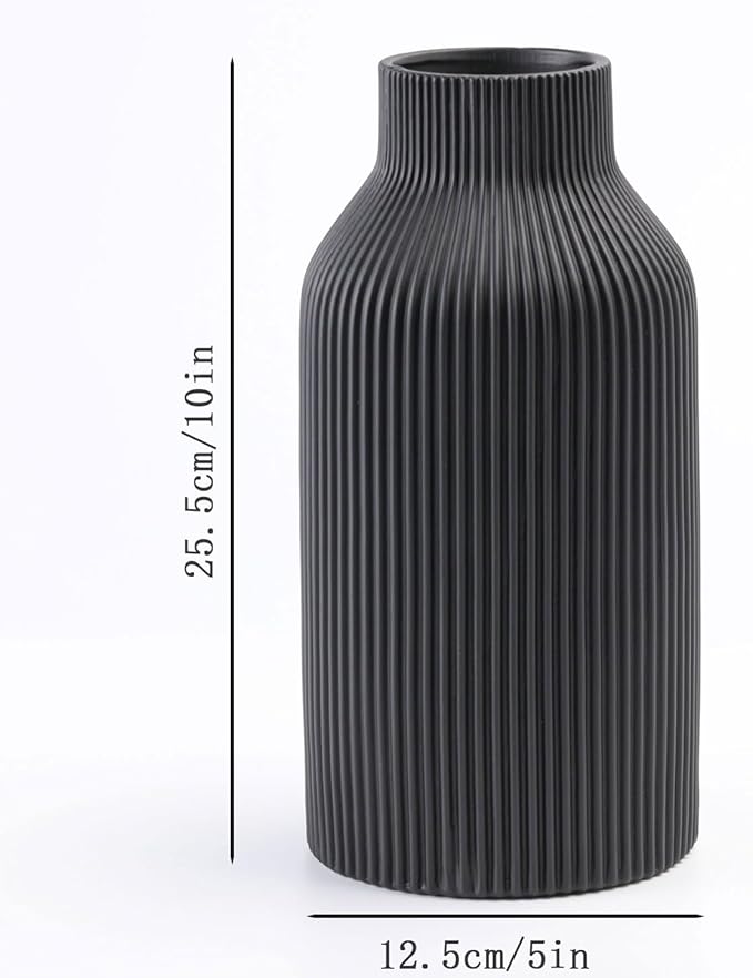 10 Inch Black Ceramic Vase for Decor,Minimalist Modern Home Decorative Large Flower Vase for Pampas Grass,Bookshelf, Living Room, Shelf, Bedroom, Bathroom, Entryway Mantel Decor
