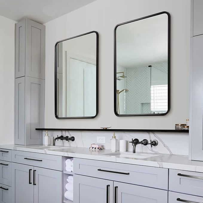 ANDY STAR 24x36‘’ Black Bathroom Mirror Over Sinks, Rounded Rectangle Mirrors for Bathroom Vanity Tube Metal Framed Wall-Mounted Vertical/Horizontal for Home Remodel
