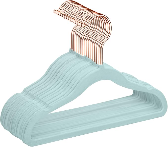 MIZGI Baby Velvet Hangers,Non-Slip Kids & Toddler Hangers,11.8 Inch Hangers for Baby Clothes,Pack of 50(Blue)