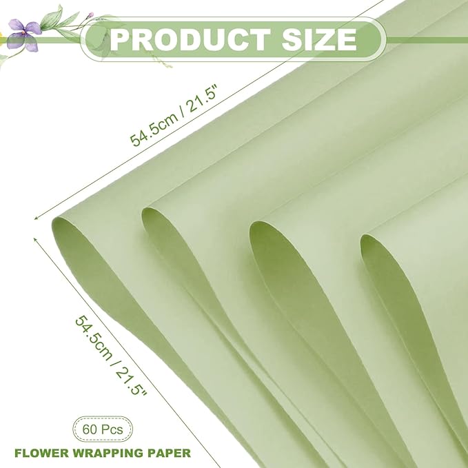 uxcell 60 Sheets Flower Wrapping Paper, 21.5" x 21.5" Waterproof Floral Bouquet Wrapping Papers Florist Supplies for Wedding Party Gift Packaging DIY Crafts, Dark Green