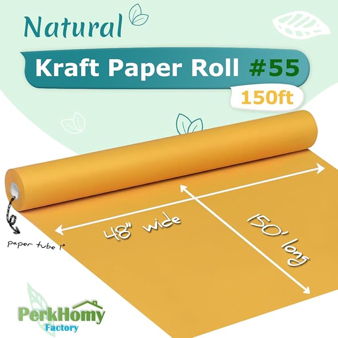 PerkHomy Orange Kraft Paper Roll 48" x 1,800" (150') for Gift Wrapping Bouquet Flower Art Painting Craft Writing Packaging Shipping 80GSM 55LB (Orange, 48" x 150')