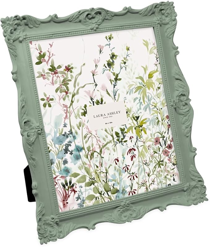 Laura Ashley 8x10 Matt Rosemary Ornate Textured Hand-Crafted Resin Picture Frame with Easel, for Tabletop & Wall Display, Decorative Floral Design Home Décor, Photo Gallery, Art (8x10, Matt Rosemary)