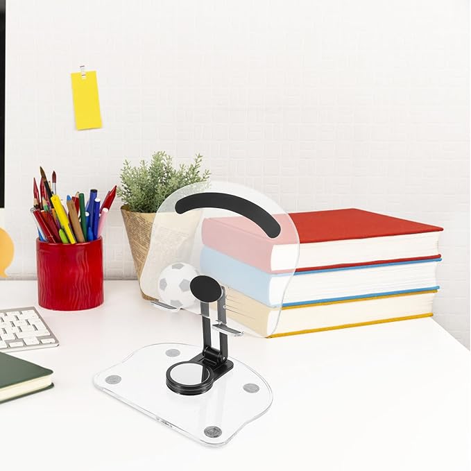 CONGARTENO Adjustable Acrylic Tablet Stand and Desktop Phone Holder for Desk Use, 360° Rotatable Foldable Dark Phone and Laptop Mount Compatible with iPad and Smartphones