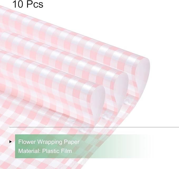 MECCANIXITY Flower Wrapping Paper Waterproof Floral Wrap Plaid Cream Pink Gift Packaging 22.8 x 22.8 Inch Used for DIY Crafts Bouquet Packaging 10 Pcs
