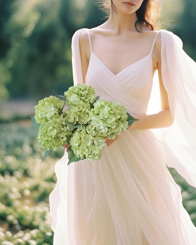 6PCS Premium Green Hydrangea Artificial Flowers Bouquets, Silk Hydrangea Flowers Heads with Stems, Fake Hydrangeas Flowers Arrangement, Faux Hydrangea Decor for Home Wedding Party Table Centerpieces