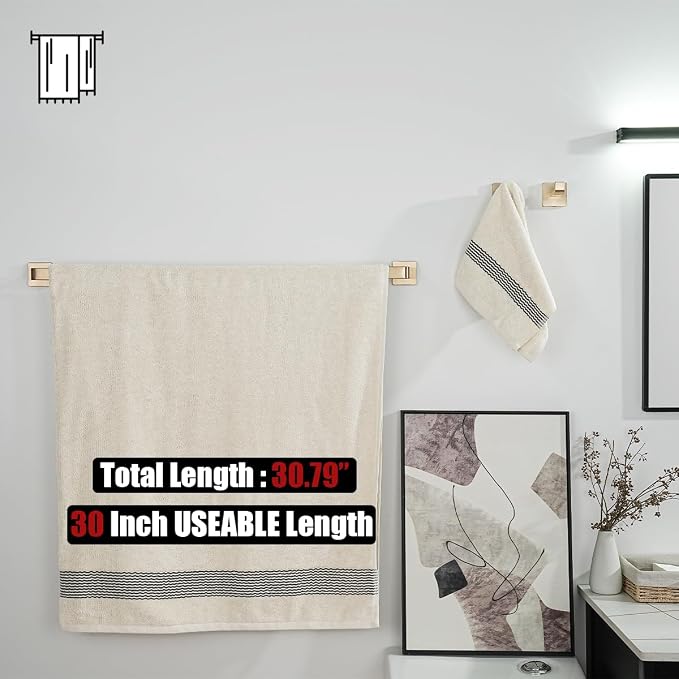 JQK Champagne Bronze Bath Towel Bar, 30 Inch 304 Stainless Steel Thicken 0.8mm Towel Rack Bathroom, Towel Holder Wall Mount, Total Length 32.36 Inch, TB250L30-CB